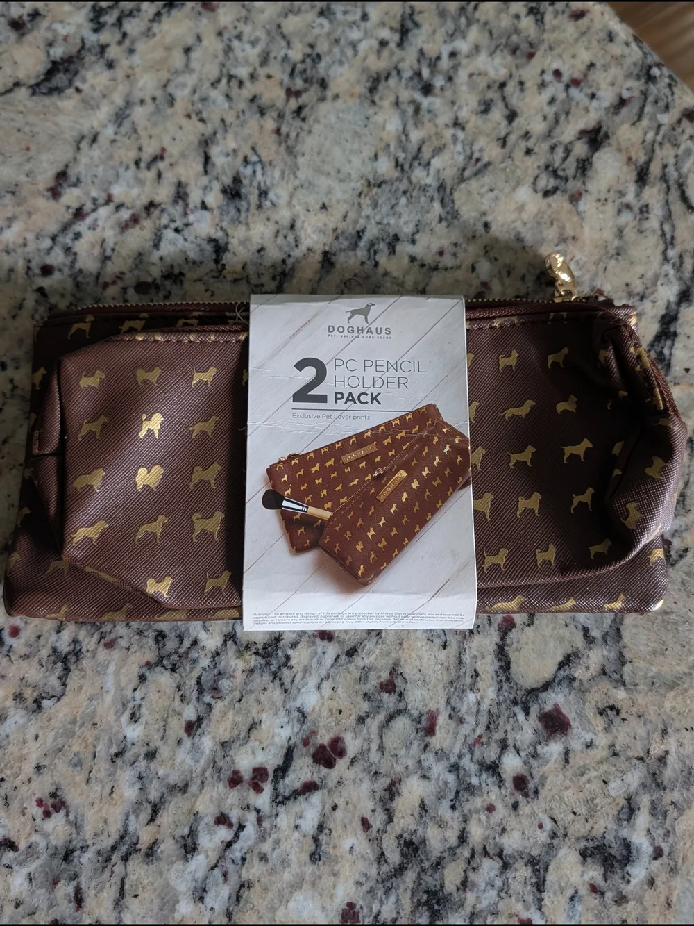 Brown Gold Dog Print Pencil Case - 2-Pack